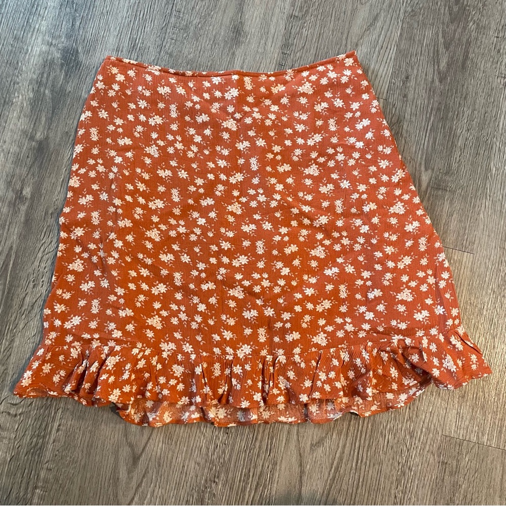 Abercrombie & Fitch Rust Orange Mini Skirt with White Floral Print